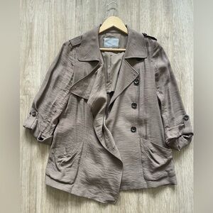 Classiques Entier Taupe Drape Front Jacket | Wool Blend Utility Blazer | Size M